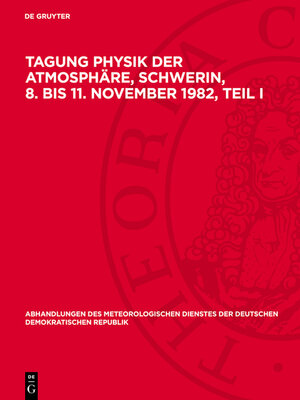 cover image of Tagung Physik der Atmosphäre, Schwerin, 8. bis 11. November 1982, Teil I